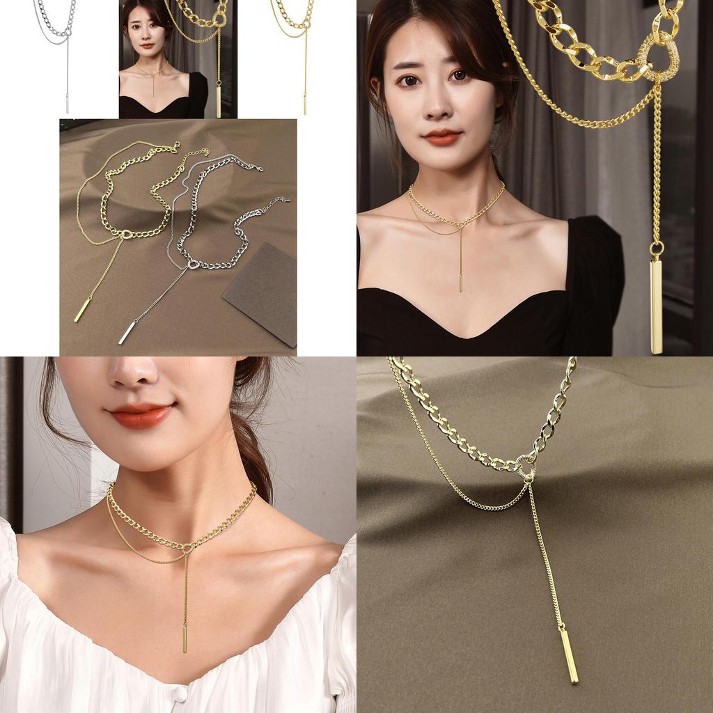 Fashionable Geometric Pendant Titanium Steel Necklace For Women With Beautiful Tassel Accents