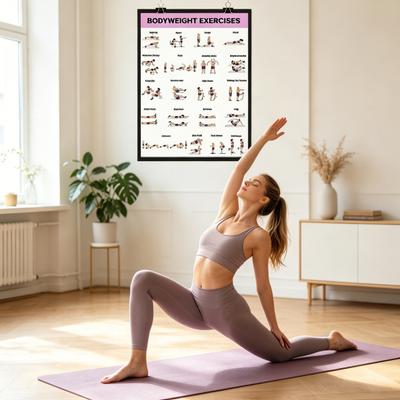 3Pcs Home Workout Poster Set with Dumbbell Bodyweight Barbell Exercises Full Body Strength Training Guide for Beginners Advanced Laminated Fitness