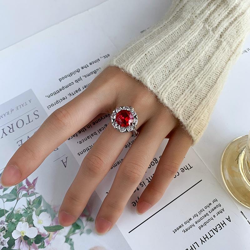 Jewelry Copper Bottom Gold-Plated Simulation Color Treasure Corundum Temperament Bow Ring Female 10Mm