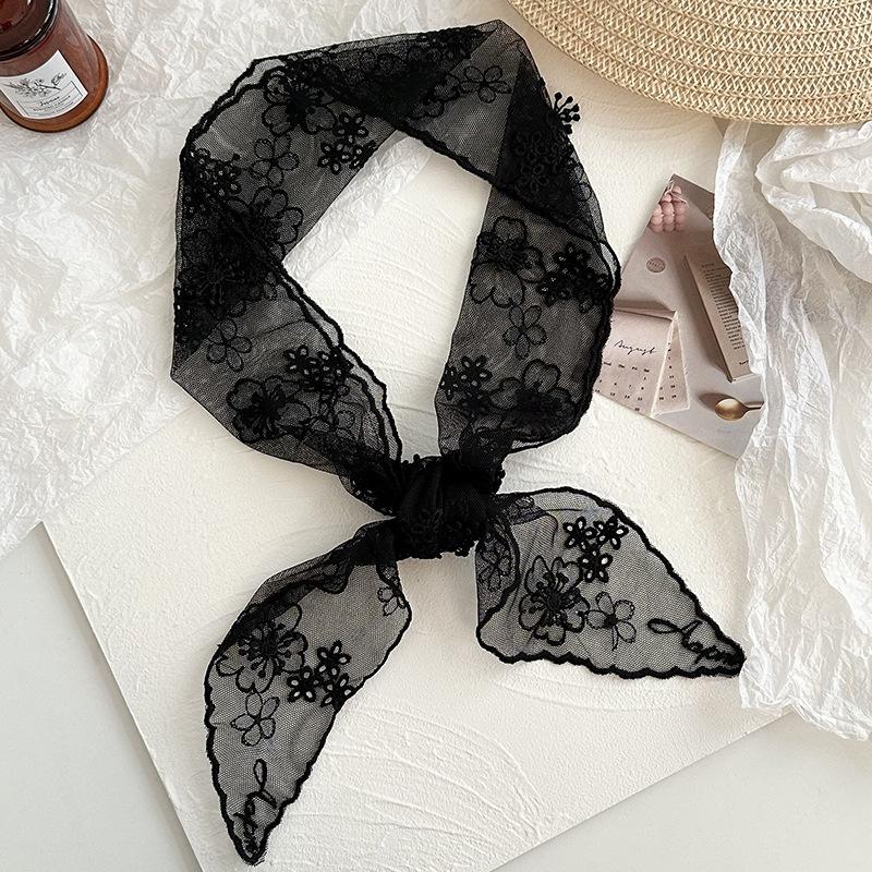 Lace silk scarf high-end three-dimensional relief embroidery embroidery silk scarf versatile neck protection small scarf scarf decorative belt