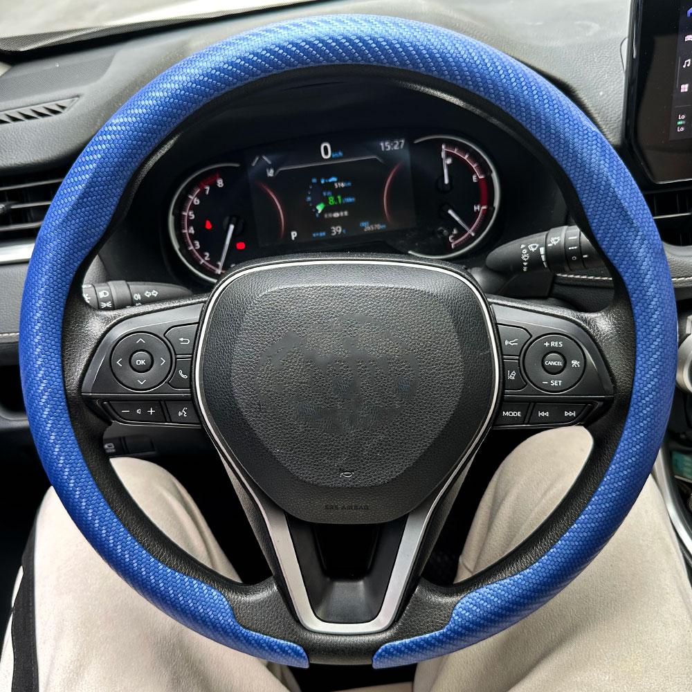 

Общая оплетка рулевого колеса автомобиля Спортивная нескользящая оплетка ручки карты из углеродного волокна Тип D, D-образная, Круглая Аксессуары для рулевого колеса синий