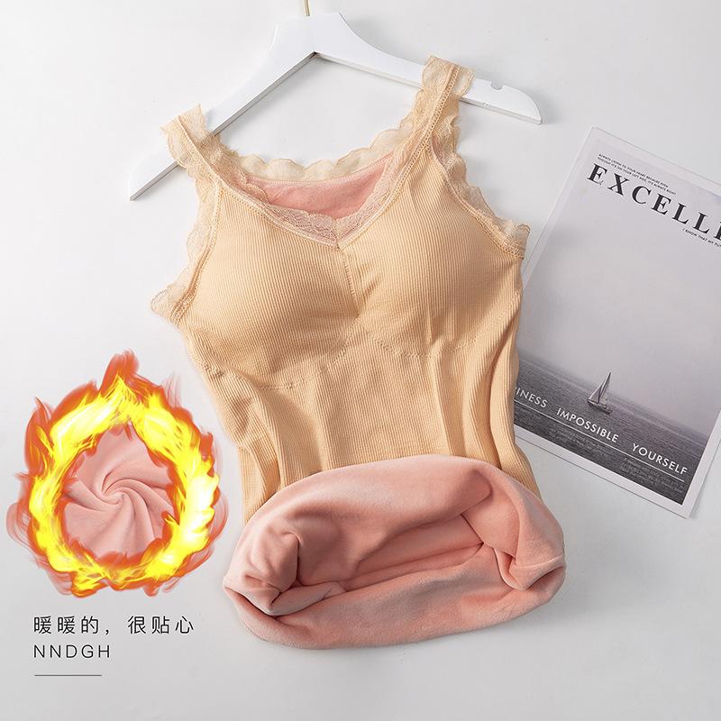 Autumn and Winter Bear Fairy Thermal Underwear Elastic Slim Bottom Vest Fleece Thickened Thermal Top Suspender Large Size