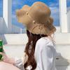 Straw hat women's small fresh and versatile pearl tether bow hat women's summer outing big eaves beach sun hat