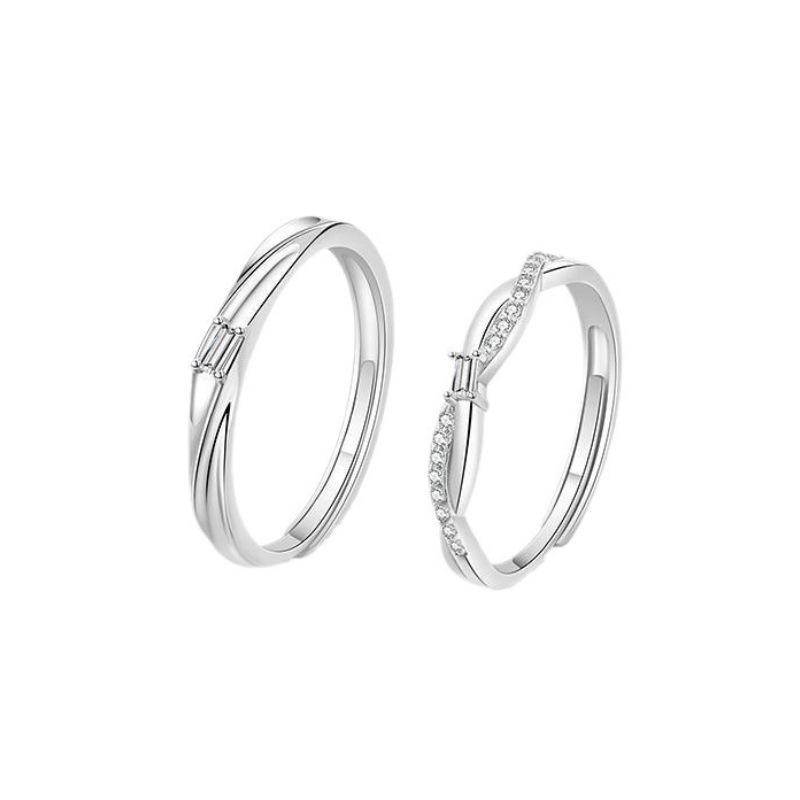 New S925 Sterling Silver Couple Rings - Light Luxury, Adjustable, Perfect Christmas Gift