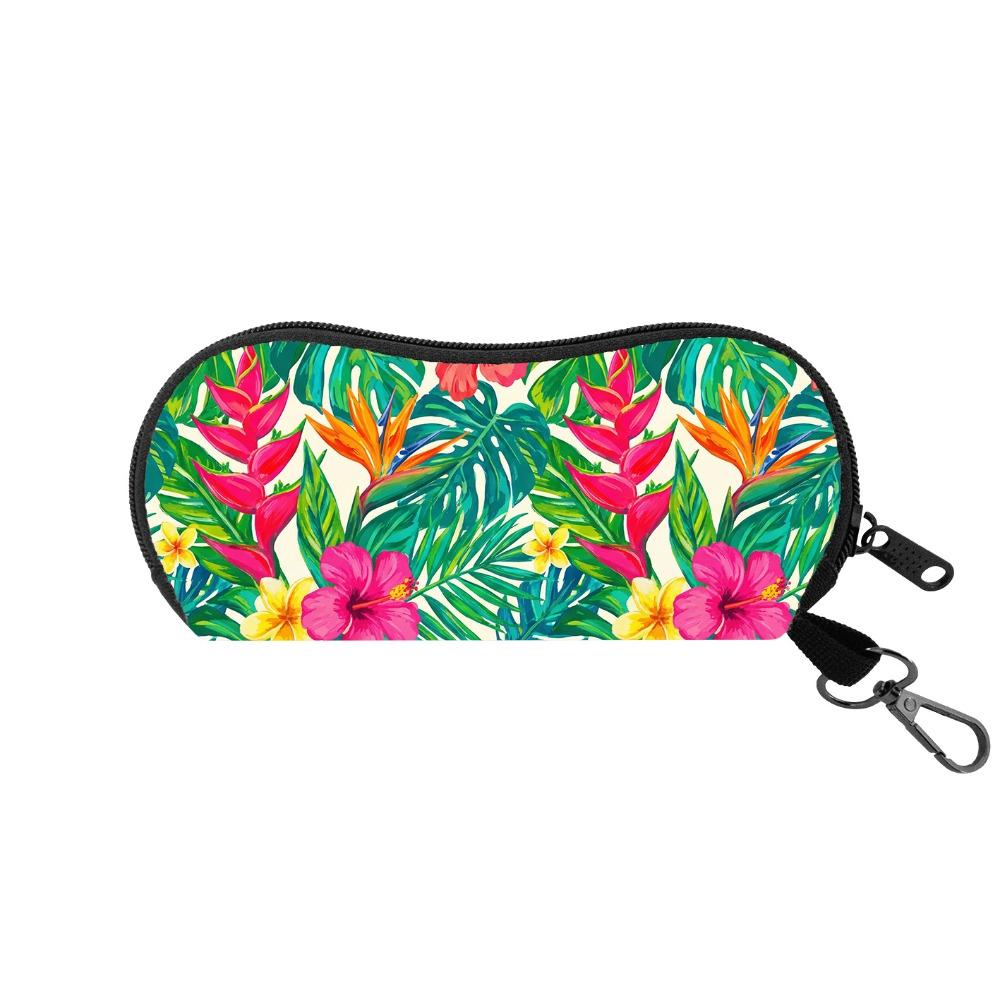 Durable Colorful Flowers/Leaf Glasses Case Soft Shell Zipper Glasses Protective Shell Glasses Bag