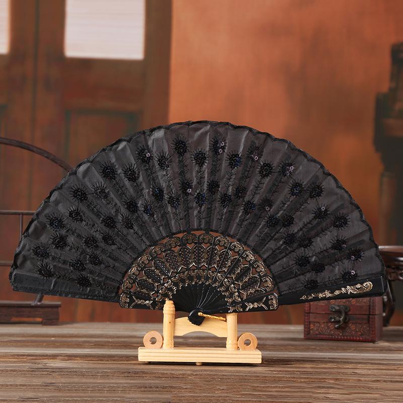 1Pc Chinese Ancient Style Flower Women Folding Fan with Tassel Fringe Hanfu Cheongsam Dance Fan Photo Props Summer Handheld Fan