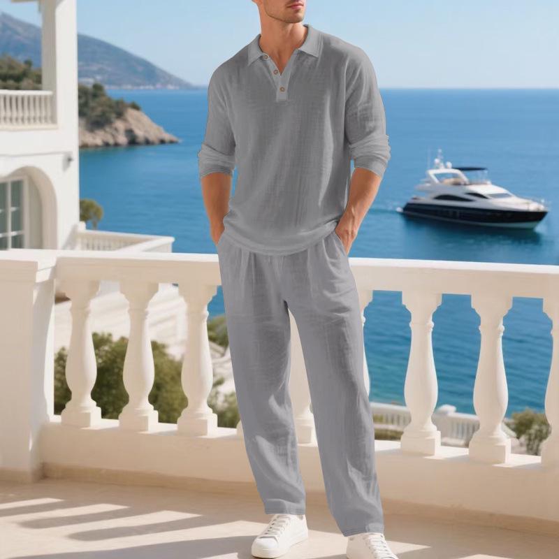 Men s Comfortable Linen Long Sleeve and Pants Set Extra Extra Extra Large