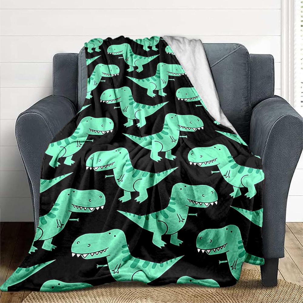 1pc Dino Pattern Print Blanket - Lightweight Flannel Throw Blanket For Sofa, Bed, Living Room, Office, Outdoor Travel, Camping, Soft All-Season086