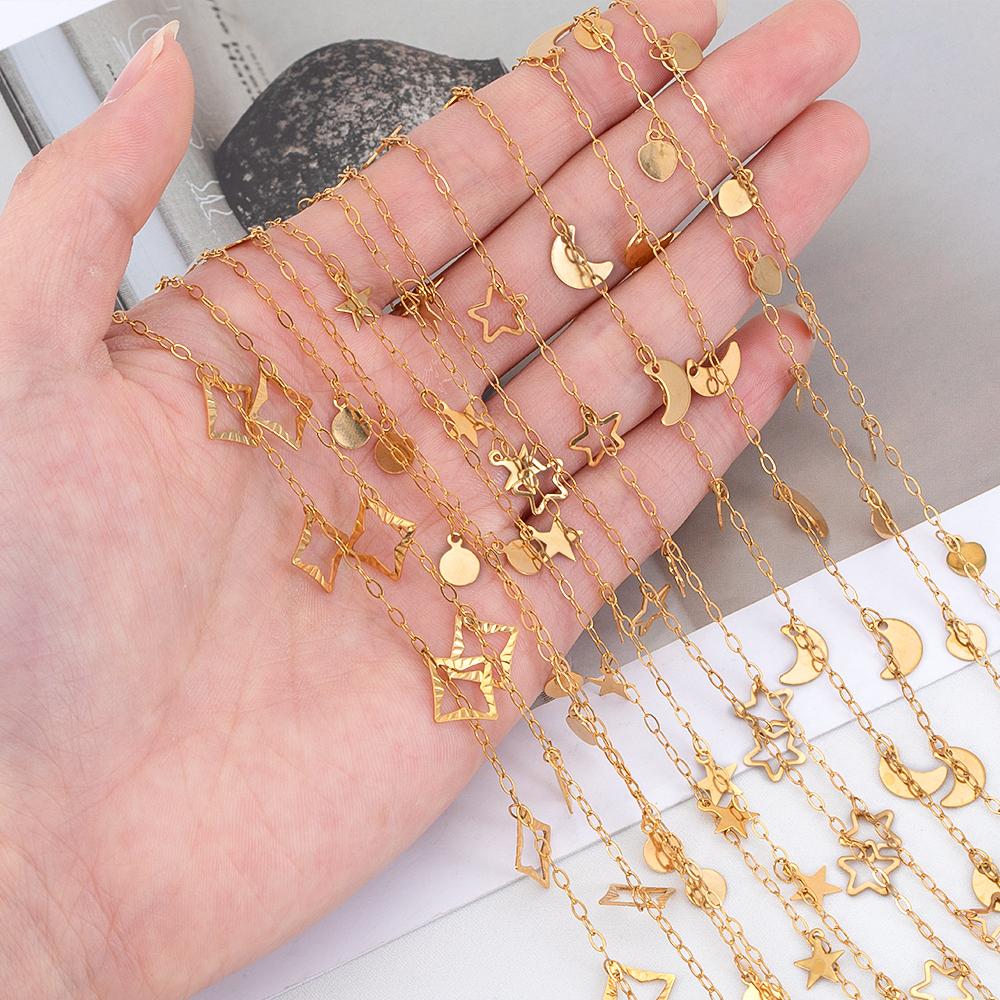 1Meter Stainless Steel Leaf Star Charm Tassel Link Chain Dangle Charms Pendants Chains for DIY Necklace Bracelet Jewelry Making