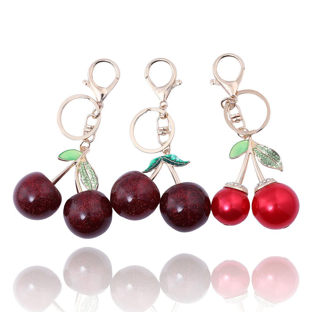 Cherry Green Leaf Bag Charm Keychain Fashion Accessories For Women