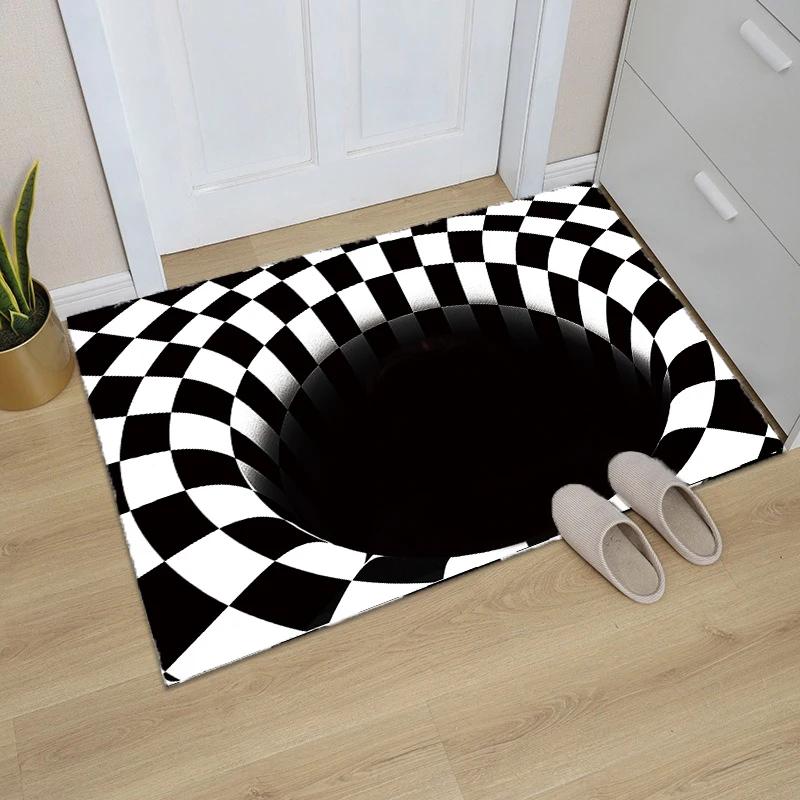 3D Optical Illusion Home Entrance Carpet Door Mat Trippy Living Room Rug Non-Slip Hallway Bedroom Bathroom Kitchen Floor