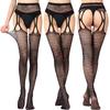 Sexy Elastic Fishnet Stockings with Garter Belt - Women's Open Crotch Fine Mesh Anti-Slip