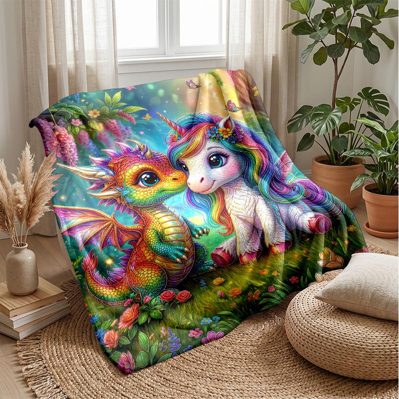 Fantastic Unicorn with Flowers Theme Blanket Lightweight Warm Flannel Blanket Decorative Throw Blanket for Home Decoration