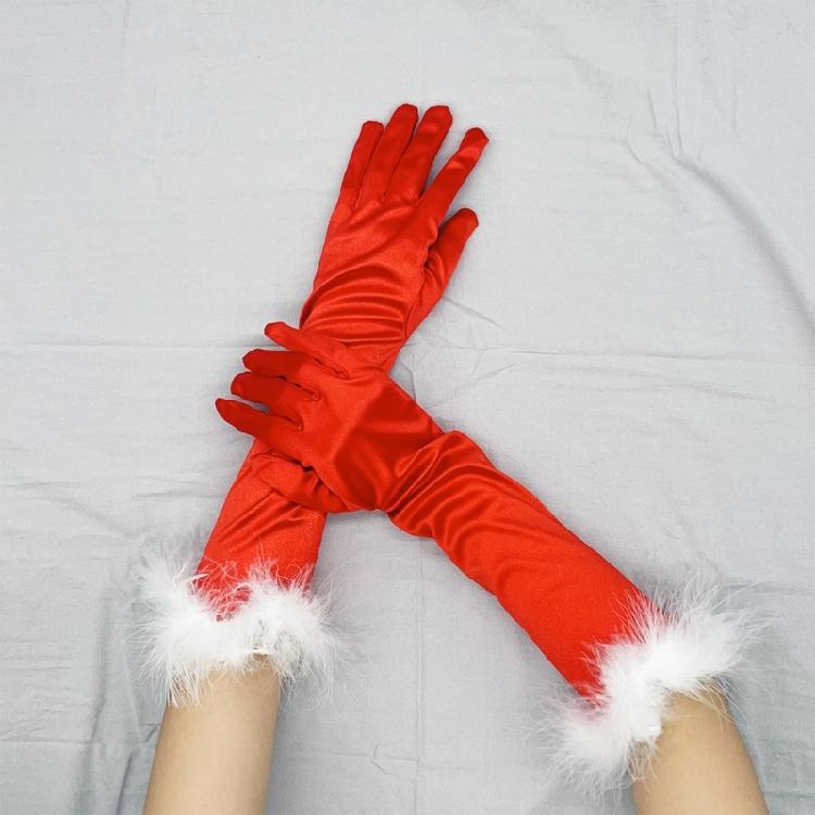 Cosplay Santa Gloves Winter Full Finger Bells/White Cuffs Decor Gloves for Teens