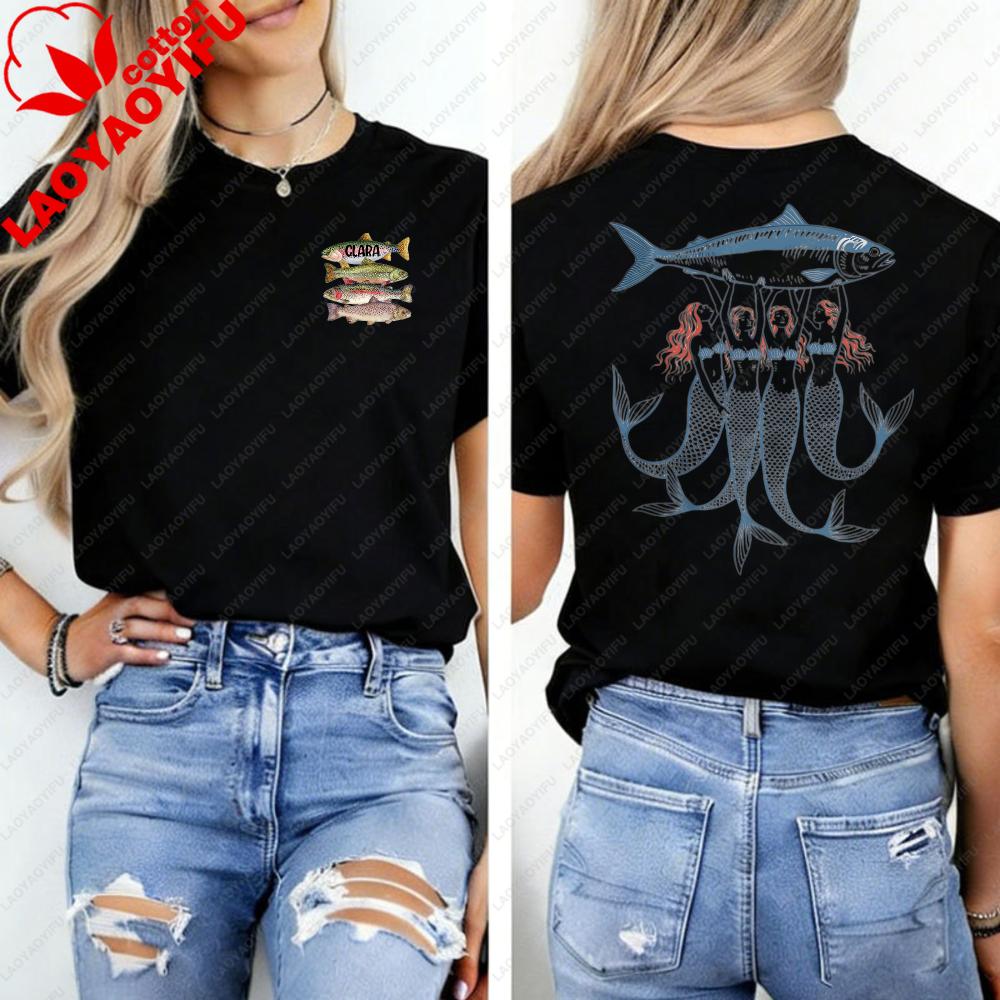 Sardines Fish Mermaid Shirt Girl Tinned Ocean Lover Gift Trendy Coastal Tee FisherUnisex Graphic Tshirts Regular Short Sleeve