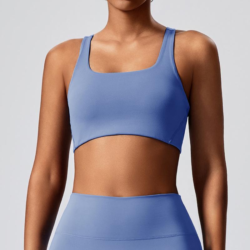 

Топ для йоги с открытой спиной и перекрестными лямками, с нагрудными вкладышами для похудения и фитнеса Extra Large небесно-голубой