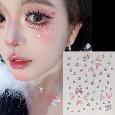 3D Hair Crystal Stick On Self Adhesive Resin Stickers Face Pearls Stickers for Hair Face Makeup DIY Women Eyes Face Body