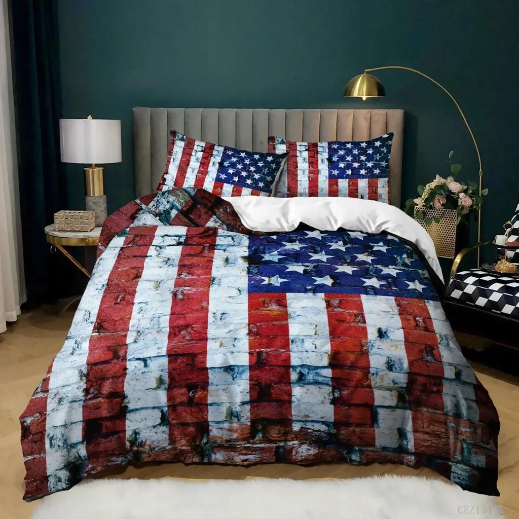 Dynetrekksett med nasjonalflagg King Size Kreativt sengetøy med amerikansk flagg for tenåringer voksne Mikrofiber Enkelt Dobbel Dynetrekk