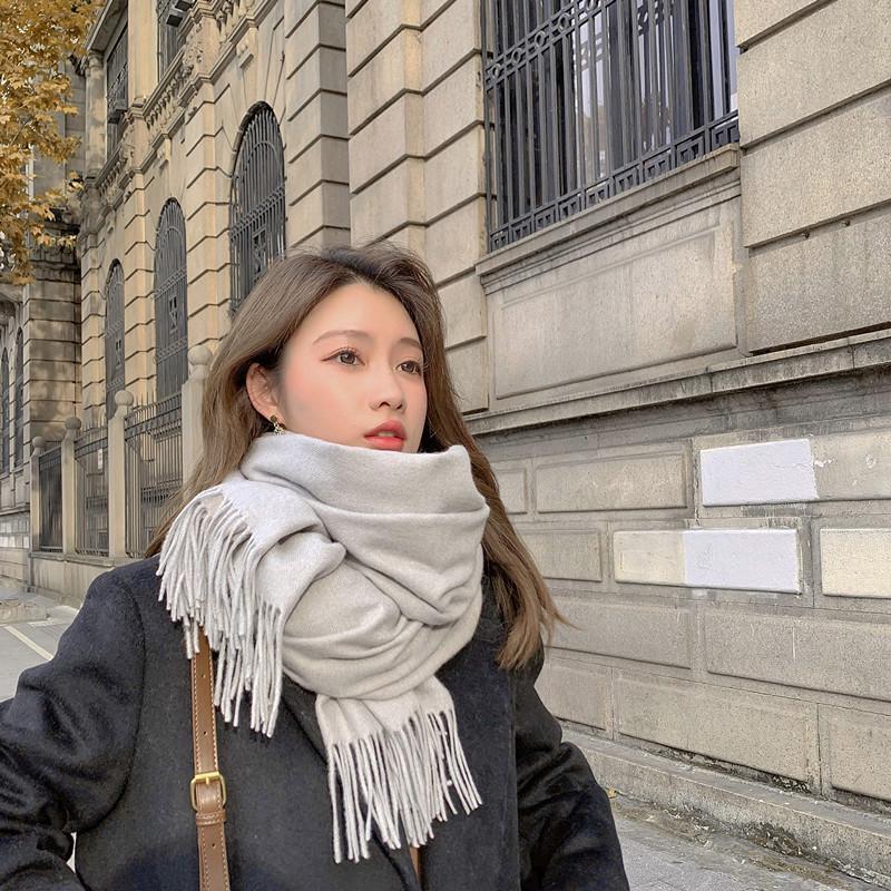 Women's Thickened Cashmere Wool Scarf - Versatile Autumn/Winter Shawl, Korean Style, White