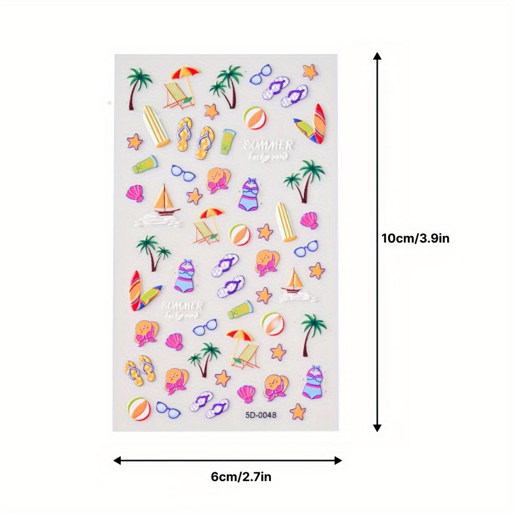 Tropical Elegance Nail Art: 5D Embossed Stickers - Glossy Self-Adhesive Starfish & Seashell Decals