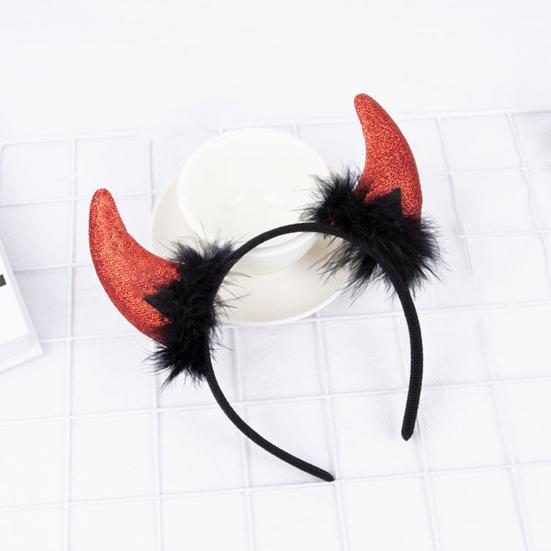 Diadema decorativa de cuerno de diablo de tela de felpa hecha a mano, diseño elástico ligero, aro para el cabello, accesorios para fiestas de cosplay y Halloween