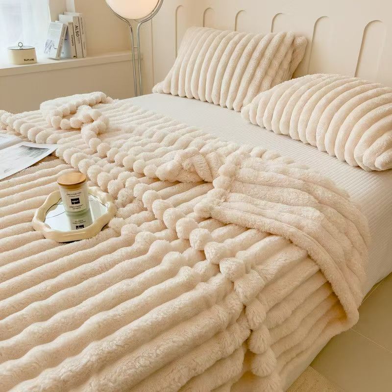 Einfachheit Einfarbig Dick Breitstreifig Multifunktionale Decke Herbst Winter Flanell Schlafzimmer Warme Decke Freizeitdecke