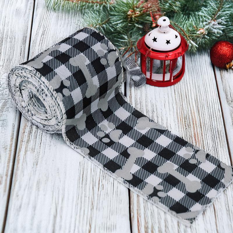 Handmade Gifts Ribbon Christmas Tree Decoration Ribbon Christmas Plaid Dog Paw Pattern DIY Ribbon Christmas Tree Decor 5 Yard
