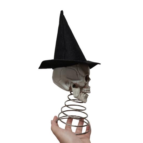 Distressed Resin Skull Topper Halloween Witch Hat Tree Topper, Gothic Skeleton Figurine for Versatile Party Decor, Spooky Festive Home Ornament, Trick