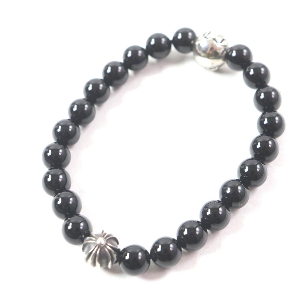 Great CHROME HEARTS Bracelet BEAD CHP Lats Black Silver Onyx Mens Used