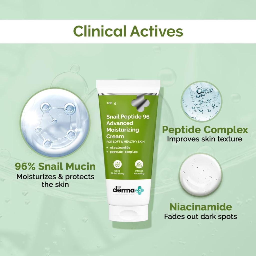 The Derma Co Snail Peptide 96 Advanced Moisturizing Cream 100 G 24 Hour Hydration Deep Nourishment For All Skin Types