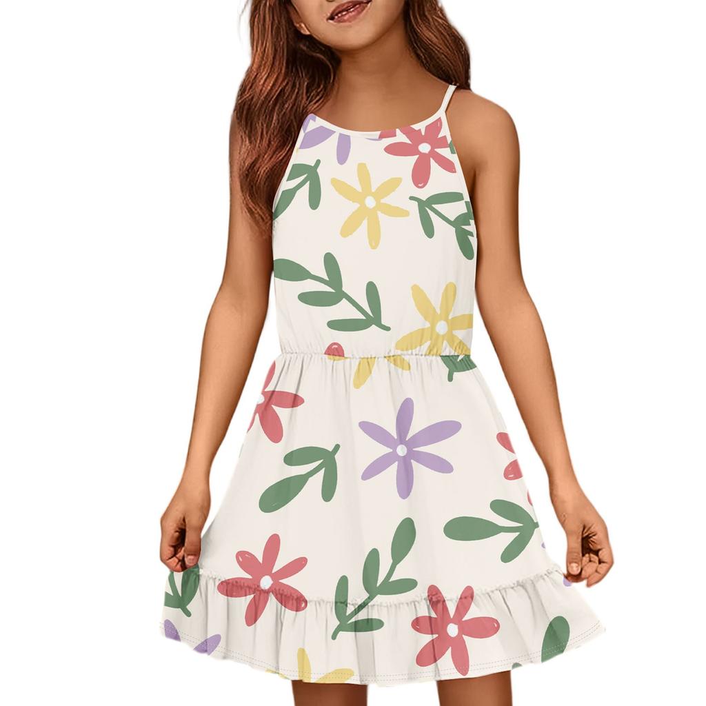 Abito Estivo Casual da Bambina con Scollo Rotondo, Monocolore e Senza Maniche