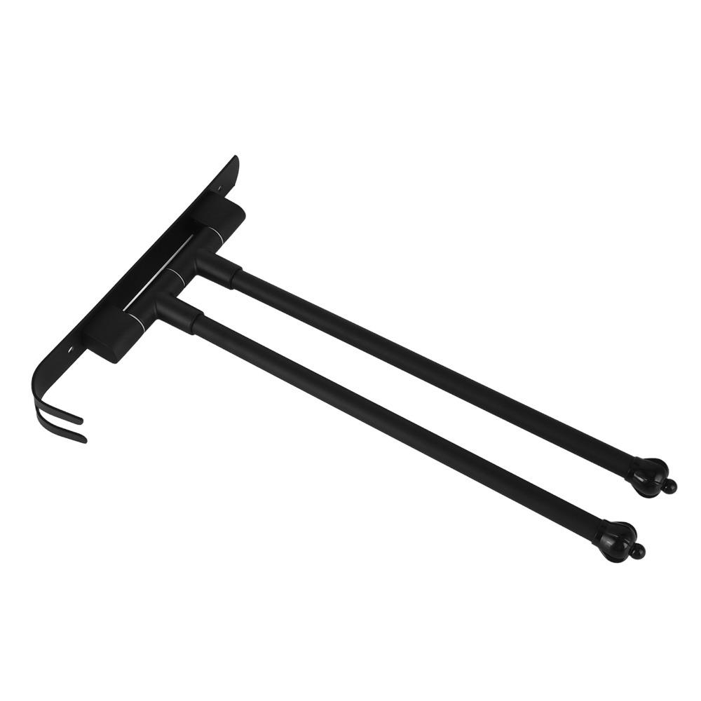 Black Swivel Towel Hanger Stainless Steel and Zinc Alloy Rotating Towel Bar  Space Saving