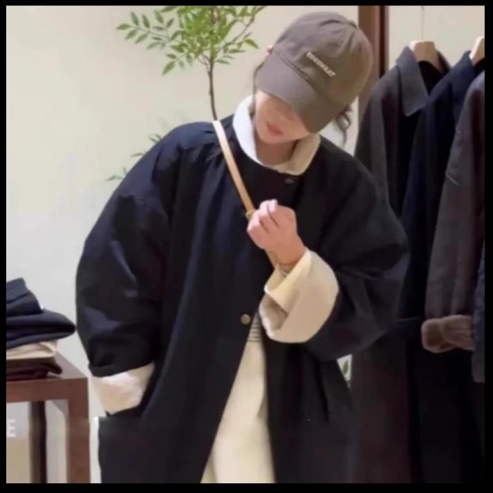 Jachetă de vânt din lână de miel, largă, super la modă, groasă, de lungime medie, tip parka, pentru femei