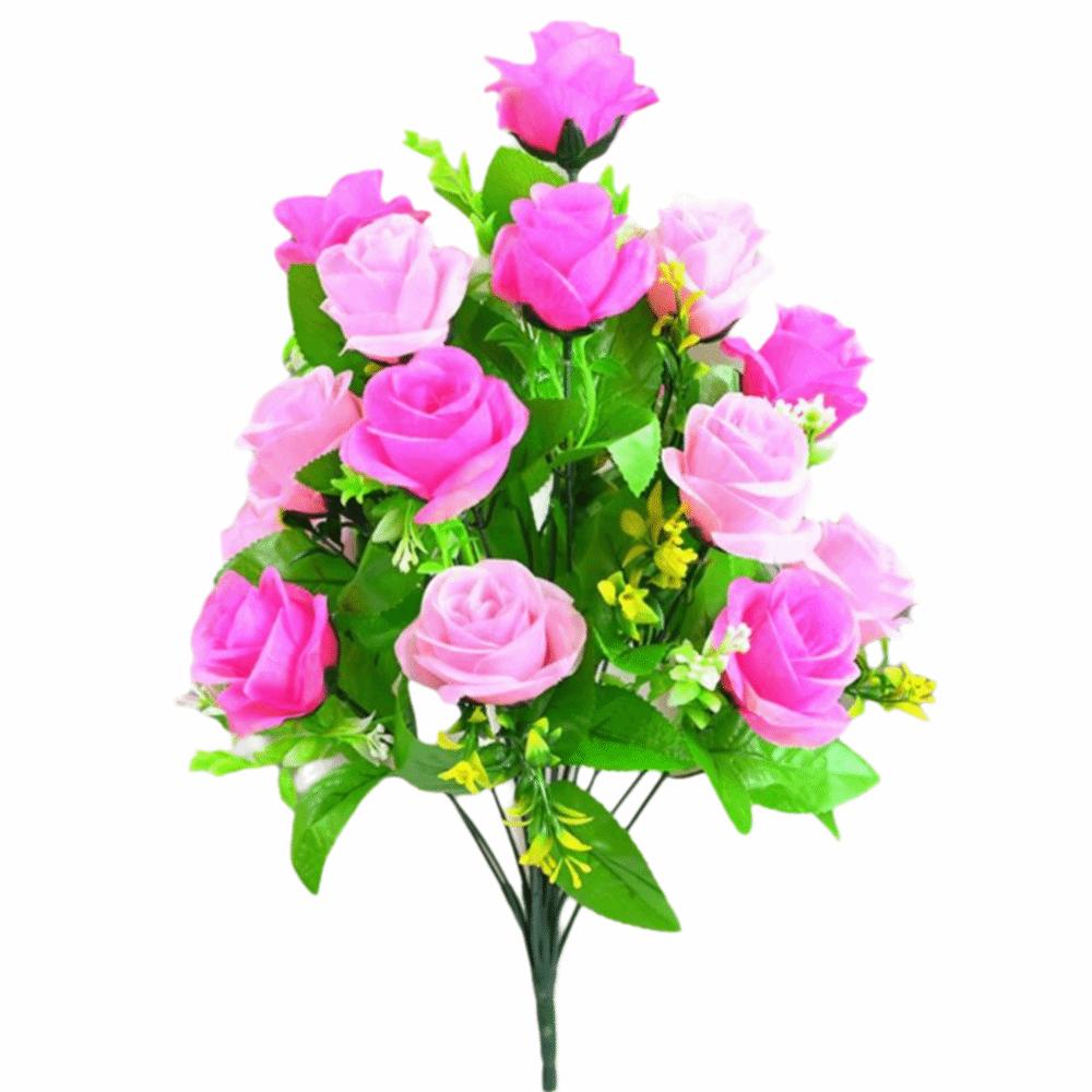 18 Heads Rose Artificial Flower Multicolor Silk Petals Simulation Flower Bouquet Green Leaves Photo Props Faux Flower