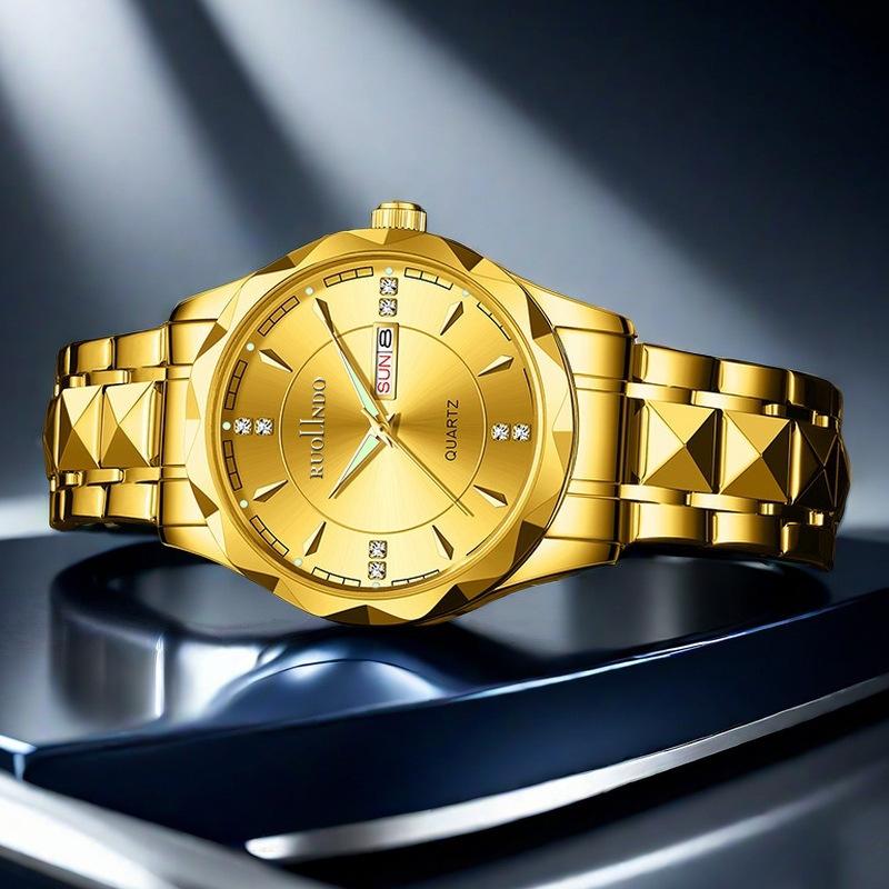 Niche Luminous Waterproof Men's Quartz Watch with Double Calendar and High-End Steel Band