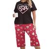 Summer Love Print Pajama Set: Short Sleeve Top & Seven-Point Pants, Plus Size