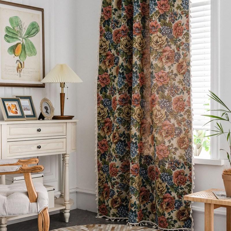 

Хлопок Лен Масляная Живопись Жаккард Оконные Шторы Американский Кантри Стиль Деко Кисточка Шторы Гостиная Спальня Балкон Ламбрекен W150 x H160cm&Threading Rod