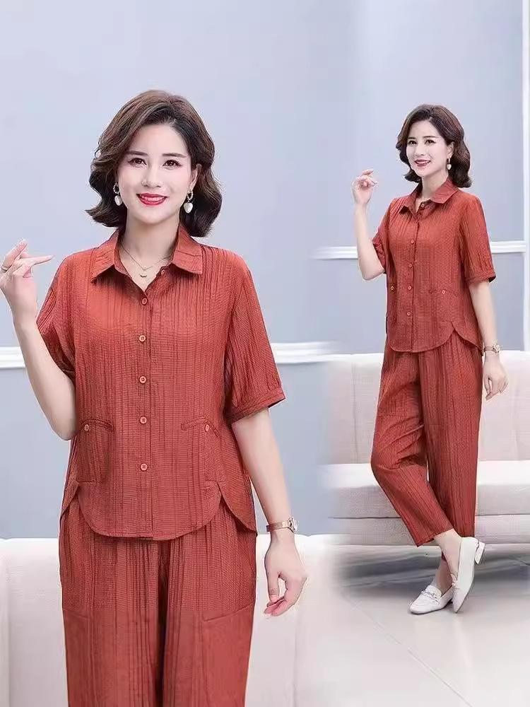 Loose Fit Plus Size Summer Two-Piece Set for Middle-Aged Women