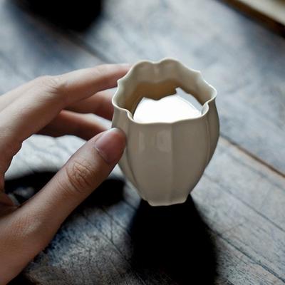 Antique Plain White Lotus Teacup Ancient Plant Ash Petal Smelling Cup Household Tea Ceremony Craft Main Single Cup Ceramic Tea