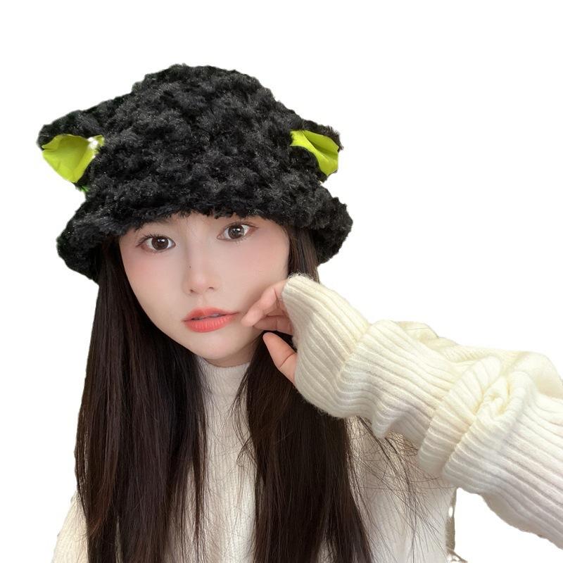 Lamb Hat Winter Bucket Hat Female Cute Lamb Knitted Hairy Winter Ears Plush Bleat Hat Winter