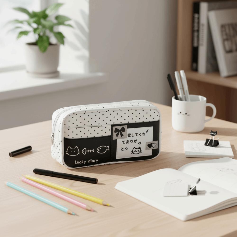Cat Pattern Pencil Bag Multi-Layer Pen Bag Ins Style Pencil Case For Girls