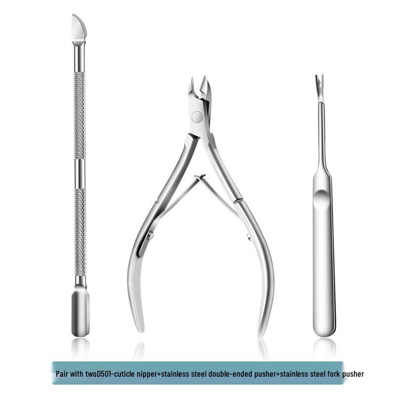 Stainless Steel Manicure Set: 3-Piece Dead Skin Scissors, Double-Headed Pusher, and Nail Clipper
