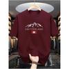 Men's Summer 100% Cotton Fashionable Casual Loose Sports Swiss Mountain Pattern Printed Round Neck Short Sleeved T-shirt Top
