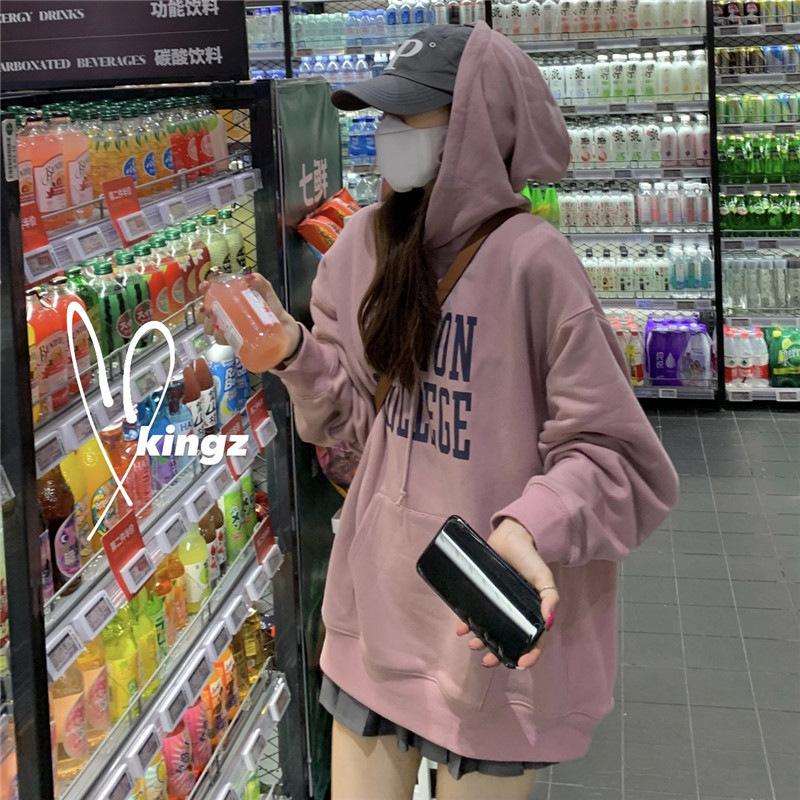 Padded Hooded Sweater Female Autumn and Winter Loose Ladies Student Tops Fashion Retro Versatile Sweatshirt