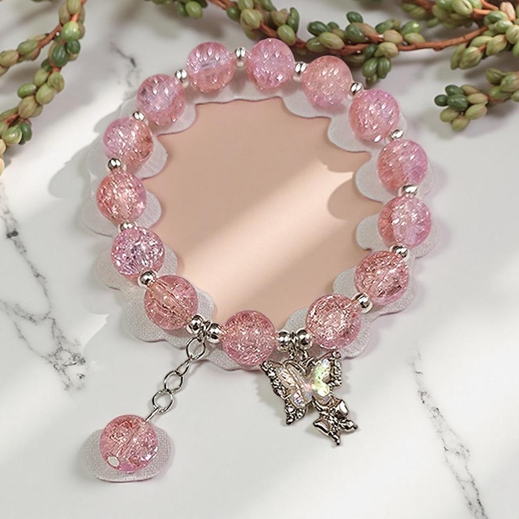 Braccialetto in Vetro Fiore Esplosione Fantasy da 10 mm: Ciondolo Farfalla Colore Degradé Design di Nicchia per Donne e Migliori Amiche.
