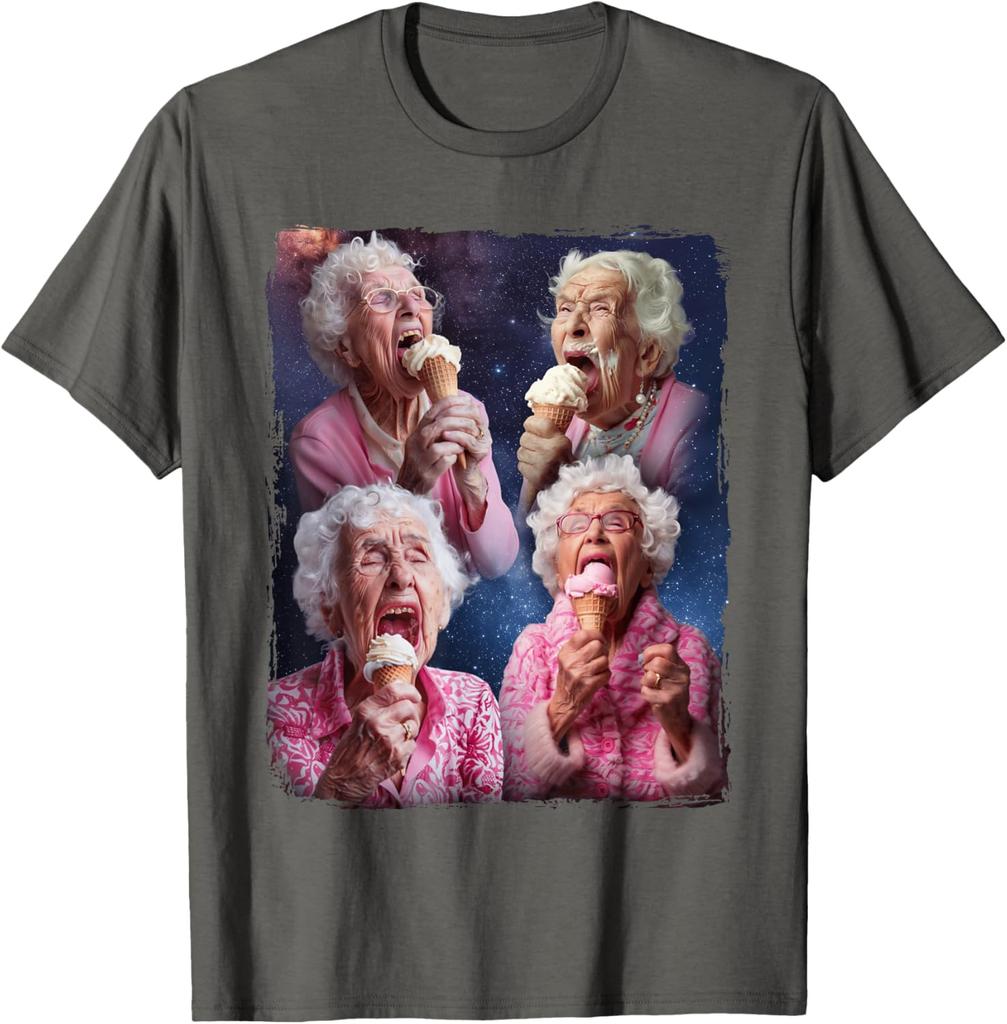 Novelty Grandma Licking Ice Cream Unisex T Shirt Cotton Tee Unisex Oversized Loose Summer ONeck Casual Streetwear Humor Funny Tops