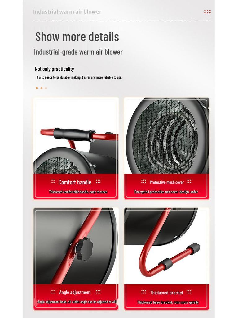 Compact High-Power Industrial Fan Heater for Rapid Heating, Ideal for Home, Breeding Farms, and Desktops.