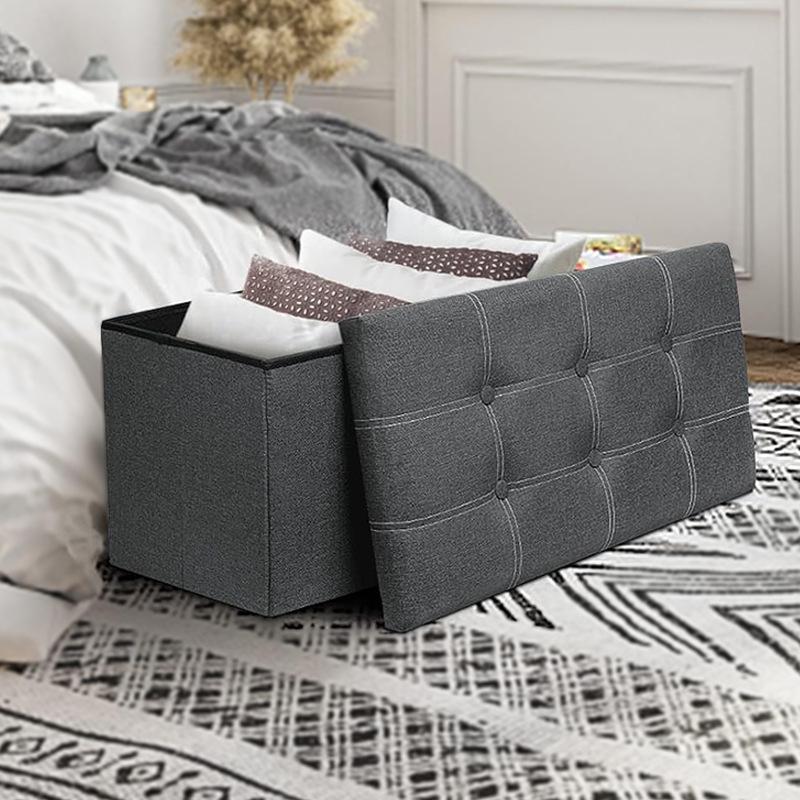 Foldable Fine Linen Fabric Storage Stool: Multi-functional Seat & Shoe Changing Box.