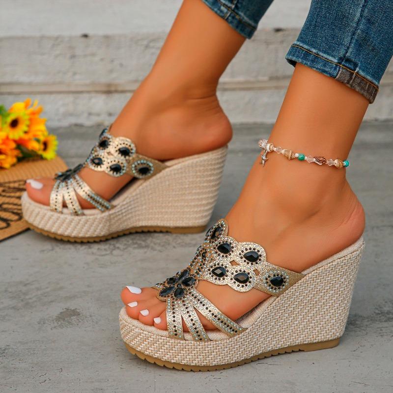 Fashion Women Summer Shoes 2025 Mesh Fish Platform Sandals Ladies Summer Rhinestone Bright Leather Casual and Comfortable Thick Sandals