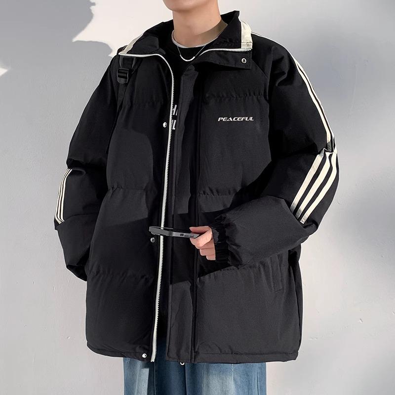 Striped Thickened Down Cotton-padded Jacket for Men's Winter New Winter Trendy Brand Jacket Warm Bread Cotton-padded Jacket